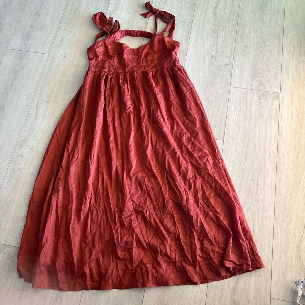 AMALIE THE LABEL - KAI DOUBLE TIE BACK MIDI DRESS IN BURNT ROSE size 14